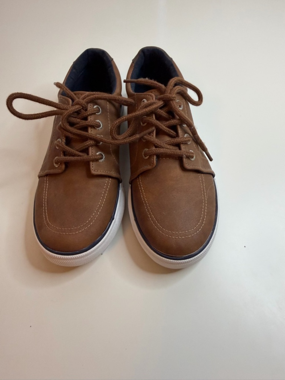 Nautica Tan Lace-Up Kids Dress Sneakers with White Sole - Picture 1 of 6
